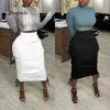 Falda midi de cintura alta fruncida Dstring Negro Blanco Casual Moda sexy Faldas para mujer Longitud media X0428