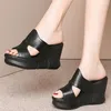 Zapatillas de deporte de moda para mujer, cuñas de plataforma de cuero genuino, sandalias romanas de gladiador de tacón alto, zapatos de tacón de verano con punta abierta para mujer