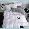 Malzemeleri Tekstil Ev Gardenbonenjoy Kraliçe Yatak Seti Beyaz Renk Siyah Ekose Mikrofiber Reaktif Baskılı Kral Bed Bed Keten B için B