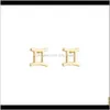 Fashion 12 Constellation Earring Classic Silver Gold Zodiac Sign Earrings Jewelry With Gift Card Qoh3P 16Aqr