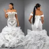 2022 Mermaid Wedding Dresses Tiered Ruffles Lace Up Off the Shoulder Bridal Gowns Crystal Beading vestido de novia