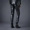 Men's Pants Idopy Men`s Faux Leather Black Motorcycle Biker Side Buttons Cool PU Trousers For Male