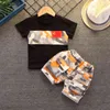 2021 Nyfödda toddler söta barn baby pojkar outfits kortärmad t-shirt + byxor gentleman vända ner krage kläder set g220310