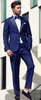 2022 Mode Slim Fit Blue Groom Tuxedos Mens Bröllopsdukar Party Wear Prom Set Två stycken (Jacka + Byxor) Brudgroom Formell Wear Män Business Suit