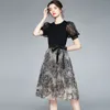 Sequins Womens Lace Dress Puff Sleeve Summer Bow Dress High-end Trend Lady Dresses Party Office Dresses