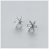 Korean Earrings 925 Sterling Silver Clear CZ Vintage Snowflake Stud Earings for Women Girl Gifts with Box Jewelry 210707