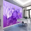 Пользовательские 3d обои фиолетовые лилии прозрачные цветы мода гостиная спальня фон стены домашний декор росписи Wallpapers279e