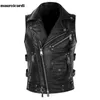 Mauroicardi Automne Noir Moto Veste en cuir Hommes Poches à glissière Plus Taille Faux Cuir Biker Veste sans manches 4XL 5XL 211008