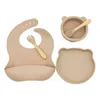 5 pçs / set bebê placa de silicone garfo conjunto colher conjunto bebê alimentação urso bacia pratos BPA grátis crianças utensílios de mesa comendo treinamento acessório g1210