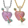 18k Gold Cubic Zirconia Angel Arrow Pierced Heart Necklace Jewelry Set Bling Iced Out Love Pendant Hiphop Halsband Kvinnor Män i rostfritt stålkedja