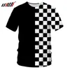 UJWI Sommer T-shirt Homme Mode O Neck 3D T Shirts Gedruckt Schwarz und weiß Plaid Hip Hop 5XL 6XL Habiliment Mann 210714
