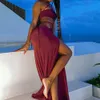 Kadınlar Seksi Kayış Oymak Bandaj KırpılmışToplar Zarif Katı Bölünmüş Uzun Etek Takım Elbise Yaz Parti Kulübü Plaj İki Adet Setleri 210518