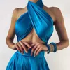 Hirigin Chic mujeres satén entrecruzado Halter Top sin mangas espalda descubierta vendaje recortado Mini chaleco Sexy Bustier Cami Top elegante señora Y0622