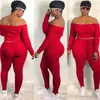 Plus Sizes S-4XL Designer Women Tracksuits Off Shoulder Outfits Hoodies Leggings Two Piece Pants Sets Sexy Trousers Bodycon Crop Top