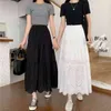 Falda casual del bordado hueco de encaje para las mujeres de la cintura alta de la cintura negra / blanca Faldas de moda femenina de la moda de la moda 210520