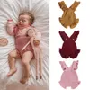 Yaz Yenidoğan Örgü Romper Bebek Kız Erkek Giysileri Bodysuit Çocuk Erkek Kolsuz Ruffled Askı Tulum Giyim M4027