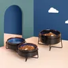 Tigela de cerâmica dupla bebendo alimentador de prato para alimentos para animais de estimação pratos de água com suporte de gato levantado filhote de cachorro alimentação # p019 210615