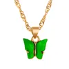 Colorido lindo barato de la mariposa de la mariposa Simple Gold Link Chain Acrylic Butterfly Colgante de la gargantilla del collar para la niña del partido Wholale