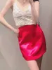 Za夏の女性の甘い気味ハイウエストバッグヒップスカート本物のシルクサテンテクスチャミニ210629