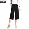 Women Ladies Vintage Loose High Waist calf length Trousers Casual Palazzo Pants Wide Leg Pants pantalones Plus size Black white 210519