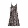 Seksowne kobiety V Neck Sling Dress Summer Moda Damska High Street Vintage Kobieta Zwierząt Drukuj 210515