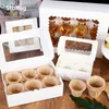 StoBag 10pcs Marble/Kraft/White Cupcake Box With Window Cookie Boxes Chocolate Decoration Christmas Gift Packaging Party Favor 210724