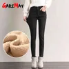 Czarne Ciepłe Dżinsy Dla Kobiet Z Polar High Paisted Denim Skninny Kobiet Stretch Plus Size Mom Winter Women's Femme 210428