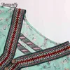 V-neck Button Detail Knee-length Women Dresses Summer Short Sleeve Drawstring Print Boho Casual A-Line Dress 210510