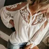 Women's Blouses & Shirts Fashion Women Loose Long Sleeve Office Tops Sexy Lace Floral Embroidery Blouse Shirt 2021 Casual Black
