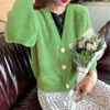 Candy Color Women Sweaters Solild Sweet Soft Autumn Cardigans Mujer V Neck Short Winter Clothes Knitwear 18077 210415