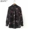 Zevity Mulheres Vintage Digitalimagem Impressão Casual Camisa Peito Camisa Feminina Manga Longa Blusa Roupas Chic Chamise Tops LS9064 210603