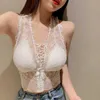 Europe And America Y2k See Through Sexy Straps White Top Nightclub Party Low-Cut Slim Lace Up Vest Butterfly Summer Clothes 210604