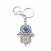 Lucky charme azul hamsa fatima mão olhos maus olhos chaveiros bolsa bolsa fivela pingente para carros chaveiros chaveiros titular mulheres ey1478 g1019