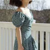 Summer dress boho korean off shoulder beach elegant kawaii green vintage floral sexy v neck mini vestidos 210623