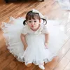 Девушка платья девочка платье белый пачка для рождения свадебный крещение вечеринка носить малыш 1 год день рождения блок-баптизм