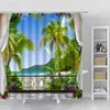 Shower Curtains European Floral Landscape Curtain Purple Flowers Arch Door Ocean Building Scenery Bath Bathroom Bathtub Decor185x