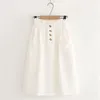 Spring Women Skirts Elastic Waist Vintage Korean Loose A Line Cotton Midi Skirt Single Breasted Solid Skirt Faldas 9905 210518