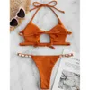 Shell Decorated Halter Bikini Set Women Swimsuit Swimwear Sexy Bralette Cut Out Biquini Female Hollow Solid Bathing Suit 210722