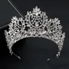 KMVEXO Vintage Lüks Büyük Avrupa Gelin Düğün Tiaras Muhteşem Kristal Büyük Yuvarlak Kraliçe Taç Saç Aksesuarları 210707