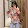 VUWWYV Pink Shirts for Women Tropical Floral Print Woman Summer Long Sleeve Collared Female Vintage Blouses 210430
