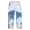 Mode Hot Men Casual Loose Straight Denim Byxor Tie Dye Skriv ut Sky Blå Lång Byxor Straight Jeans Street Style G0104