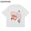T-shirt Streetwear Graffiti Heart Stampa Tie Dye Magliette Hip Hop Moda Casual Allentato Harajuku Manica corta Tees Top 210602