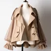 Double Breasted Lapel Mesh Gauze Sleeve Trench Coats Women Autumn Winter Japanese Style Designer Sweet Temperament 210510