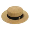 Masno tchnąca szerokopasmowa czapka złota metalowa pszczoła moda szeroka słomkowa czapka rodzicielka flattop Visor tlenne słomy hat2070055