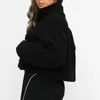 가짜 모피 테디 베어 자르기 코트 여성 푹신한 검은 지퍼 짧은 코트 자켓 가을 겨울 스웨터 코트 210415