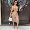 2021 Summer Sexy Women Midi Dresses Clothing Fashion Celebrity Hollow Out Perspective Beach Dress Knitted Tight Skirt With Neck Woven Skirt