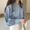 Ezgaga plaid blus kvinnor koreansk söt mode o-nacke lång lykta ärmlös flicka skjortor all-match anbud casual blusas 210430