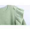 Women's Ruffled Knitted Sweater Autumn Long Sleeved Slim Casual Top 210521