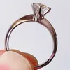 On 1CT Moissanite lab Diamond Ring simple fashion 6 Prong size 6.5MM 925 Sterling Silver for Women girls Wedding Gift