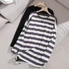 Women's High Quality Striped Print Tops Sweatshirts Oversize Long Sleeve O Neck Loose Pullovers Female T-shirt